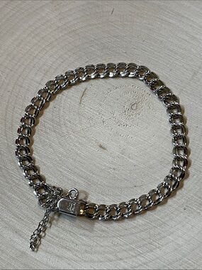 Elco Sterling Silver Double Curb Chain Bracelet with safety chain